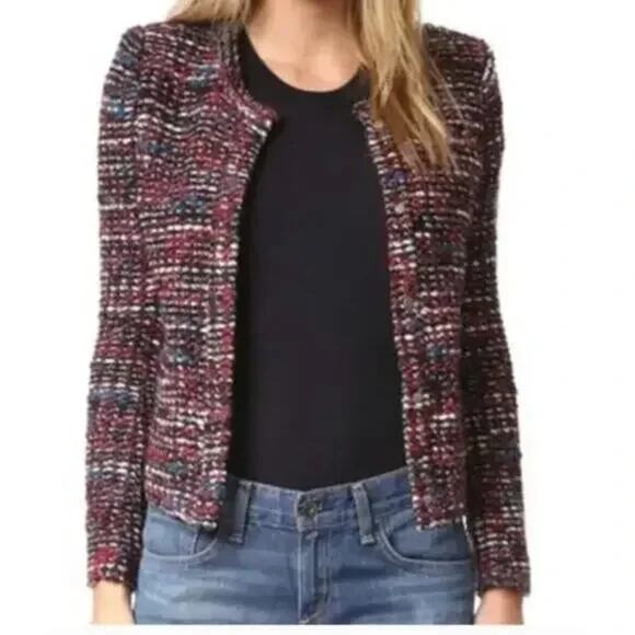 IRO Carene Tweed Jacket Blazer Knit Knotted Boucle Red Black Wool Blend 34 XS - Picture 8 of 11